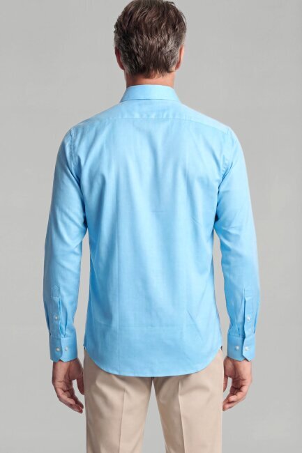 Regular Fit Paşa Yaka Pamuk Turkuaz Erkek Gömlek - 2