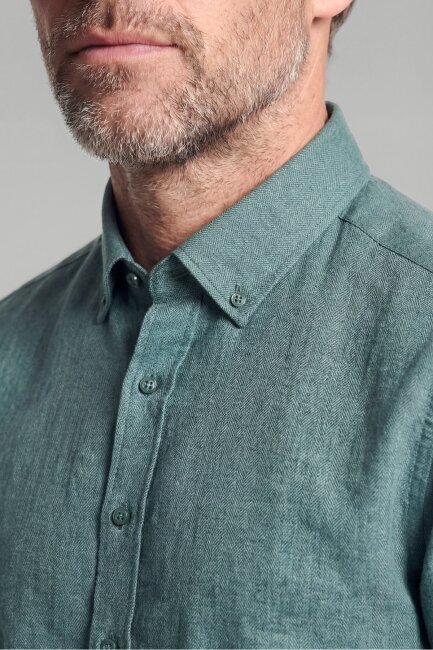 Regular Fit Paşa Yaka Pamuk Yeşil Erkek Gömlek - 3