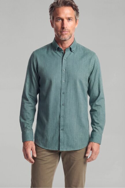 Regular Fit Paşa Yaka Pamuk Yeşil Erkek Gömlek - 1