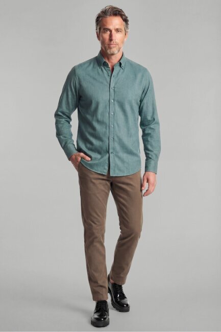 Regular Fit Paşa Yaka Pamuk Yeşil Erkek Gömlek - 4