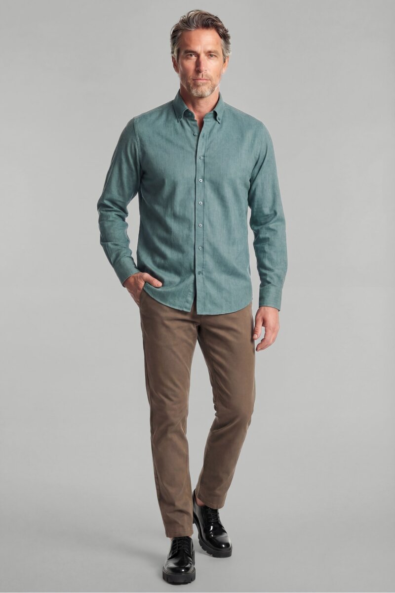 Regular Fit Paşa Yaka Pamuk Yeşil Erkek Gömlek - 4