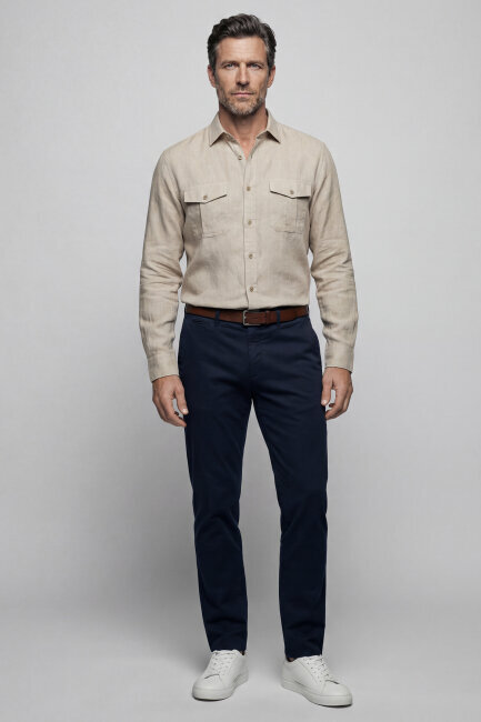 Regular Fit Paşa Yaka Spor Pamuk Kahve Erkek Gömlek - 5