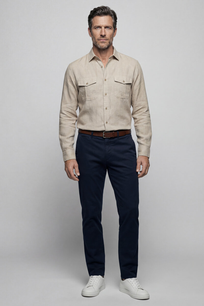 Regular Fit Paşa Yaka Spor Pamuk Kahve Erkek Gömlek - 5