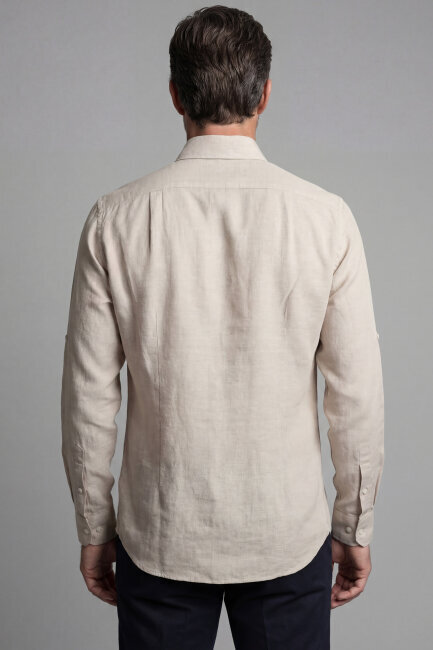 Regular Fit Paşa Yaka Spor Pamuk Kahve Erkek Gömlek - 2