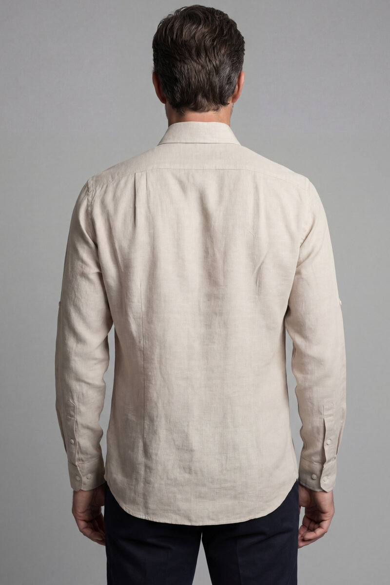 Regular Fit Paşa Yaka Spor Pamuk Kahve Erkek Gömlek - 2