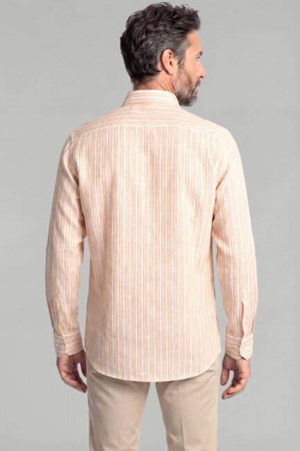 Regular Fit Paşa Yaka Tek Cep Pamuk Keten Hardal Erkek Gömlek - 2