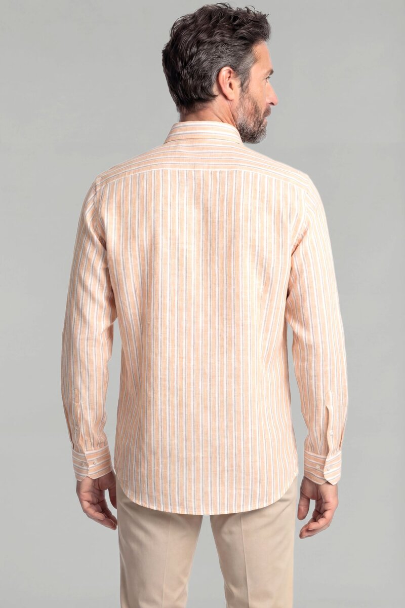 Regular Fit Paşa Yaka Tek Cep Pamuk Keten Hardal Erkek Gömlek - 2