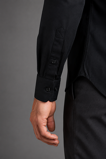 Siyah Regular Fit Keten Cepli Paşa Yaka Gömlek - 4