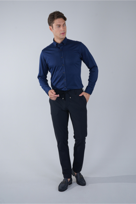 Regular Fit Paşa Yaka Uzun Kollu Erkek Pamuk Gömlek - 5