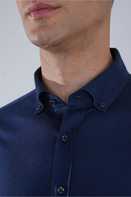 Regular Fit Paşa Yaka Uzun Kollu Erkek Pamuk Gömlek - 3