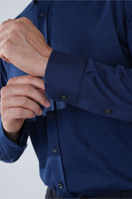 Regular Fit Paşa Yaka Uzun Kollu Erkek Pamuk Gömlek - 4