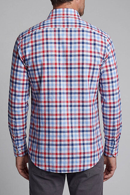 Regular Fit Paşa Yaka Yazlık Ekose Pamuk Kırmızı Erkek Gömlek - 2