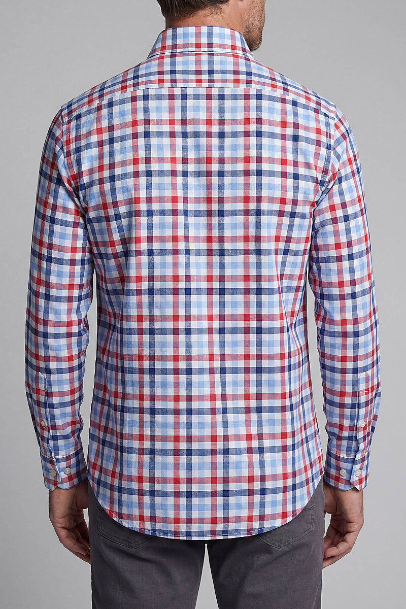 Regular Fit Paşa Yaka Yazlık Ekose Pamuk Kırmızı Erkek Gömlek - 2