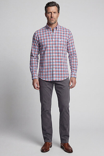 Regular Fit Paşa Yaka Yazlık Ekose Pamuk Kırmızı Erkek Gömlek - 5