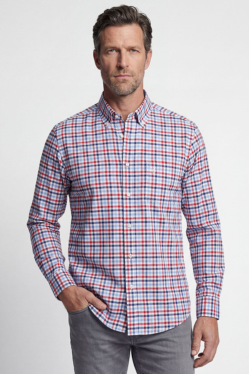 Regular Fit Paşa Yaka Yazlık Ekose Pamuk Kırmızı Erkek Gömlek - 1