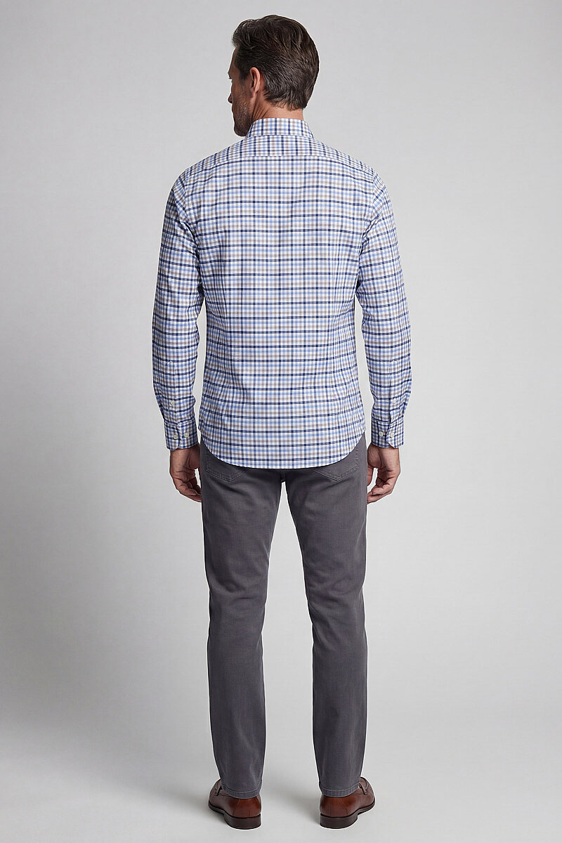 Regular Fit Paşa Yaka Yazlık Ekoseli Pamuk Bej Erkek Gömlek - 2