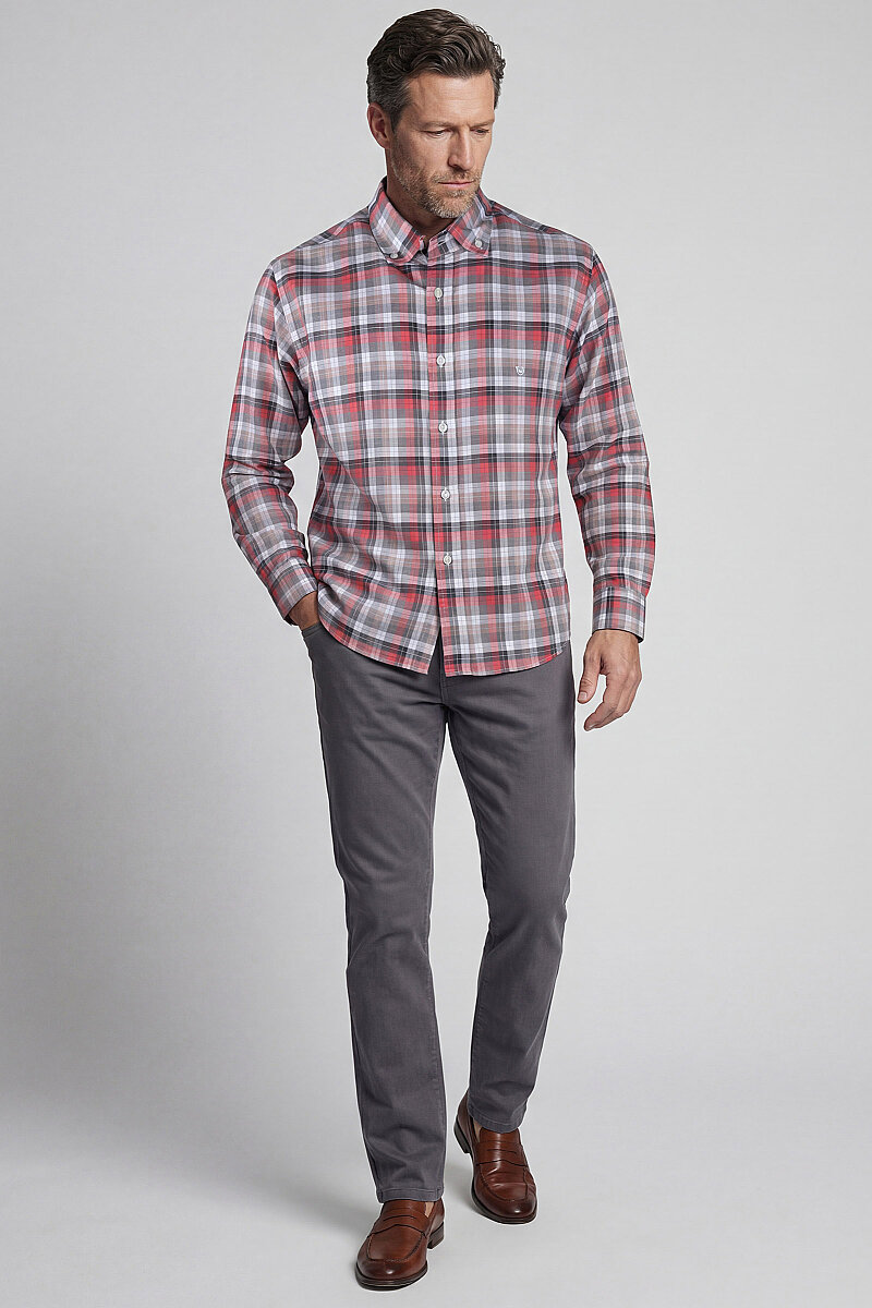 Regular Fit Paşa Yaka Yazlık Ekoseli Pamuk Gri Erkek Gömlek - 5