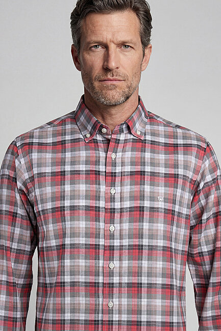 Regular Fit Paşa Yaka Yazlık Ekoseli Pamuk Gri Erkek Gömlek - 3