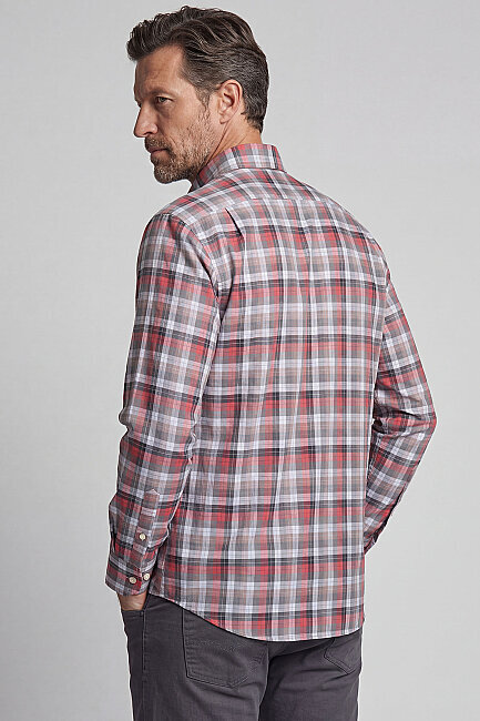 Regular Fit Paşa Yaka Yazlık Ekoseli Pamuk Gri Erkek Gömlek - 2