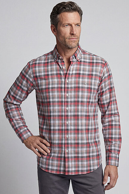 Regular Fit Paşa Yaka Yazlık Ekoseli Pamuk Gri Erkek Gömlek - 1