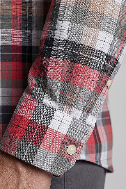 Regular Fit Paşa Yaka Yazlık Ekoseli Pamuk Gri Erkek Gömlek - 4