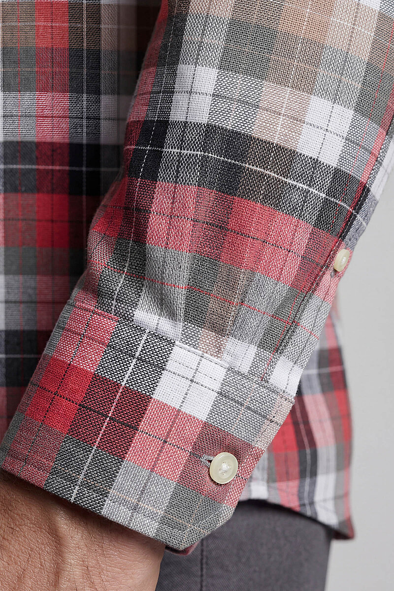 Regular Fit Paşa Yaka Yazlık Ekoseli Pamuk Gri Erkek Gömlek - 4