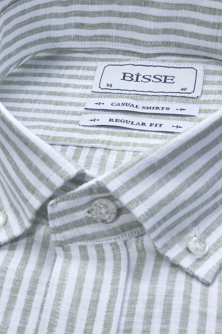 Regular Fit Paşa Yaka Yeşil Erkek Gömlek - 4