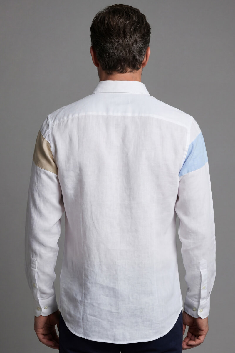 Regular Fit Paşa Yaka Yıkamalı Keten Beyaz Erkek Gömlek - 2