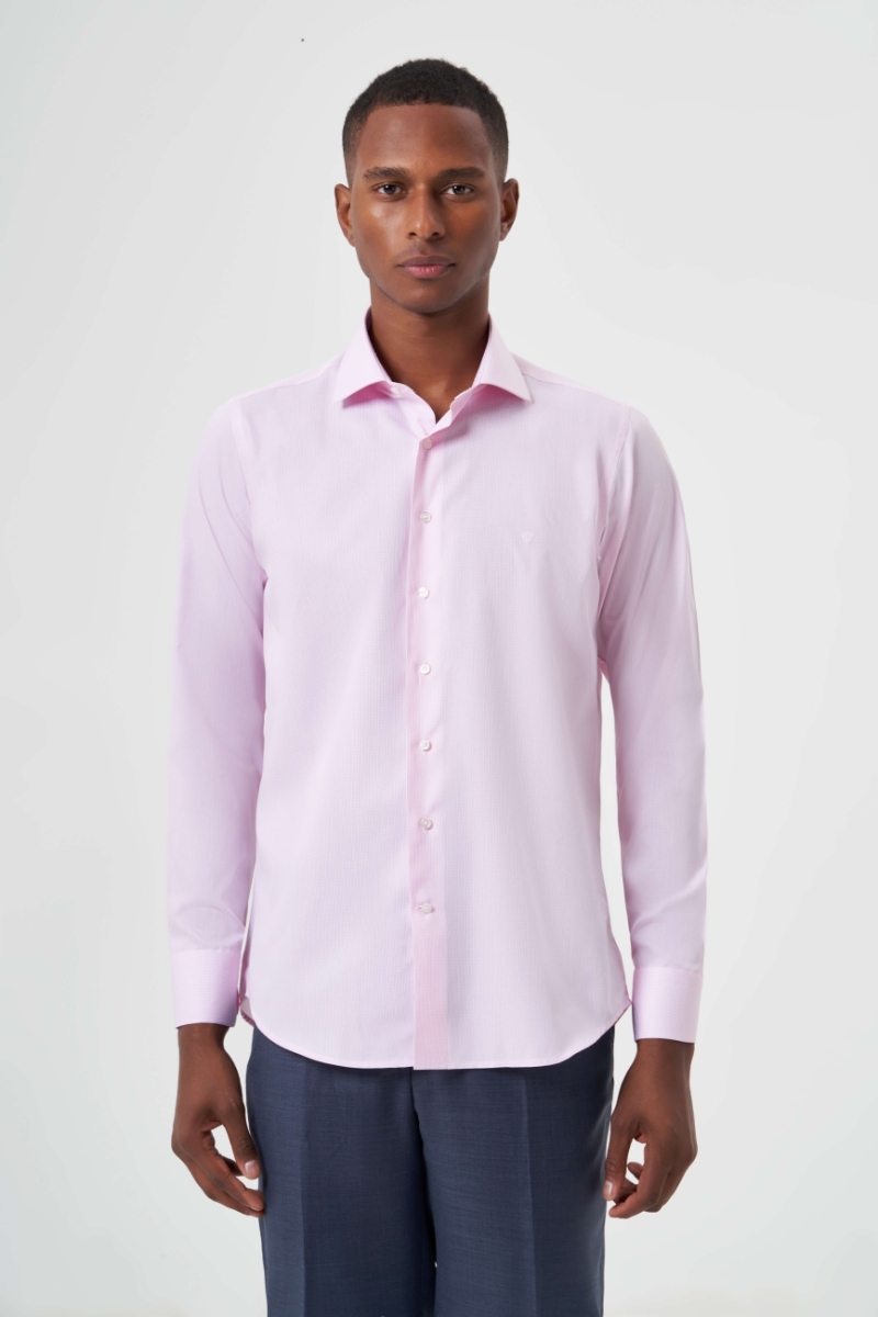 Regular Fit Pembe İtalyan Yaka Klasik Erkek Gömlek - 1