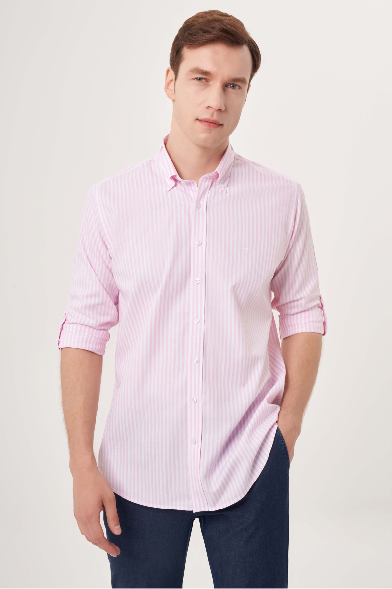 Regular Fit Pembe Oxford Paşa Yaka Spor Erkek Gömlek - 1