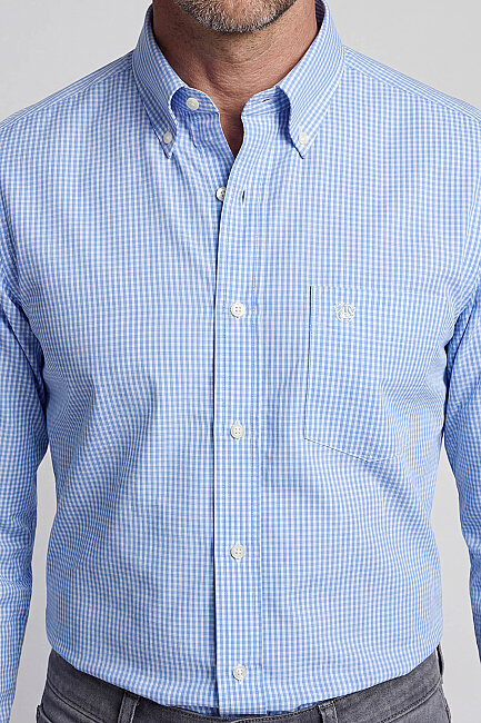Regular Fit Pötikareli Pamuk Mavi Erkek Gömlek - 1