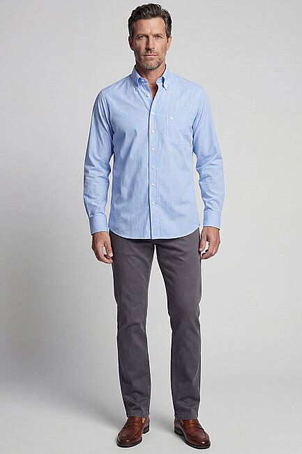 Regular Fit Pötikareli Pamuk Mavi Erkek Gömlek - 4
