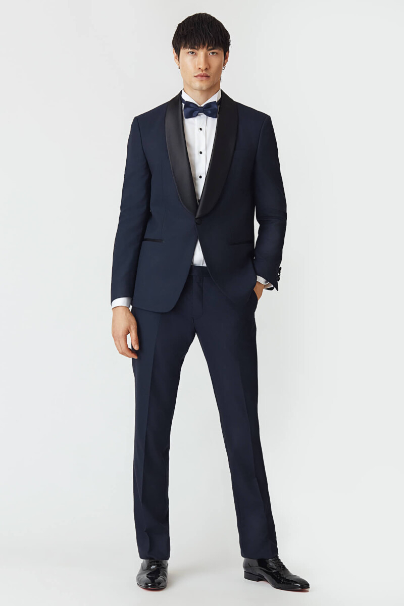 Regular Fit Şal Yaka Drop 6 Yırtmaçsız Lacivert Erkek Smokin Takım