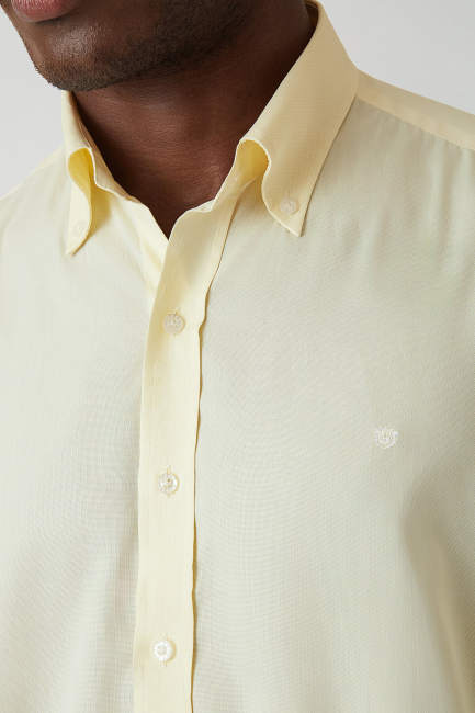 Regular Fit Sarı Uzun Kollu Spor Erkek Gömlek - 3