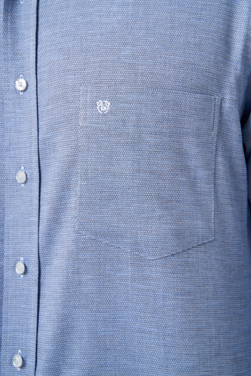 Regular Fit Spor Mavi Keten Erkek Gömlek - 3