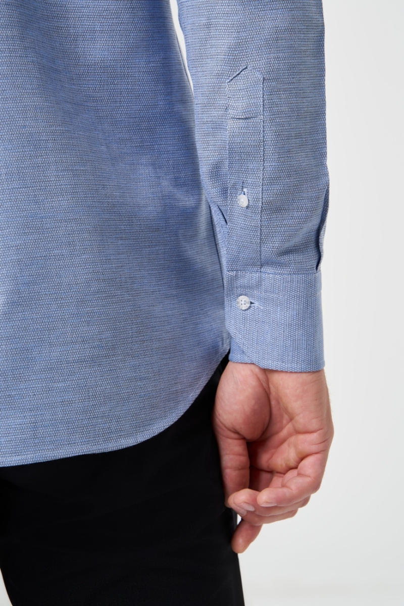 Regular Fit Spor Mavi Keten Erkek Gömlek - 4