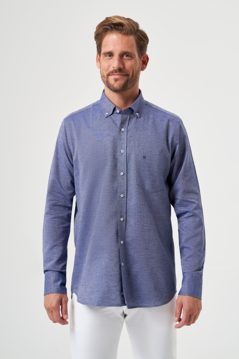 Regular Fit Spor Mavi Uzun Kollu Erkek Gömlek - 1