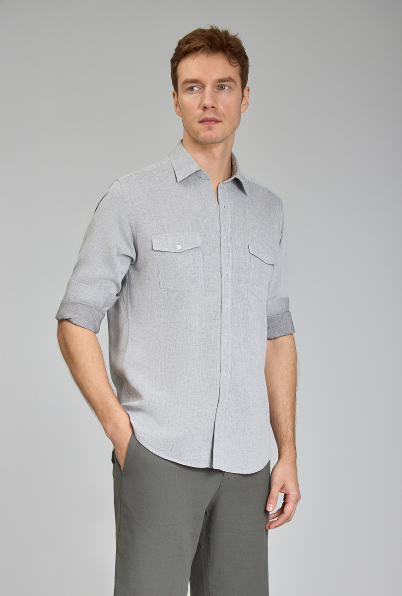 SP COLLAR REGULAR FIT UK SHIRT DOUBLE POCKET Grey