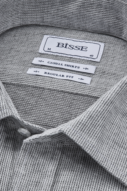 Regular Fit Spor Yaka Gri Pamuk Keten Erkek Gömlek - 4