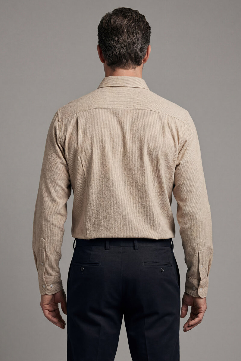 Regular Fit Spor Yaka Pamuk Keten Sarı Erkek Gömlek - 2