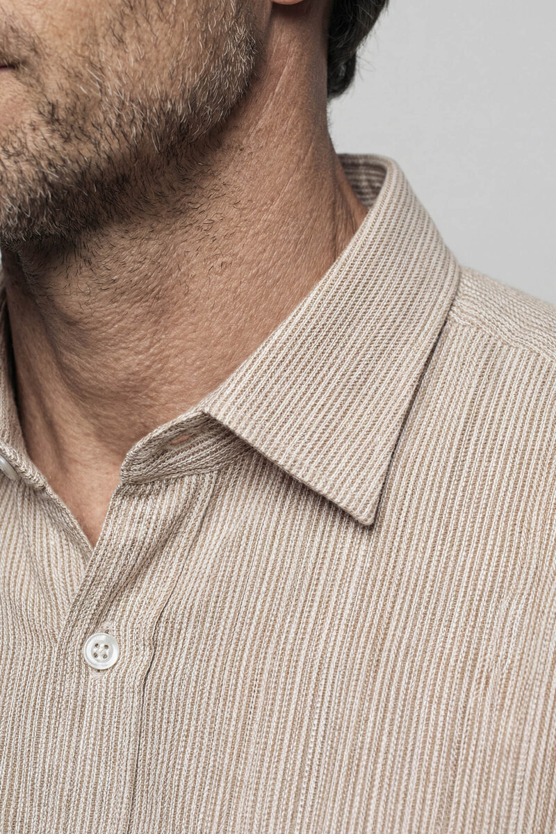 Regular Fit Spor Yaka Pamuk Keten Sarı Erkek Gömlek - 3