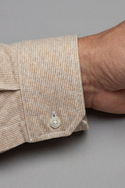 Regular Fit Spor Yaka Pamuk Keten Sarı Erkek Gömlek - 4