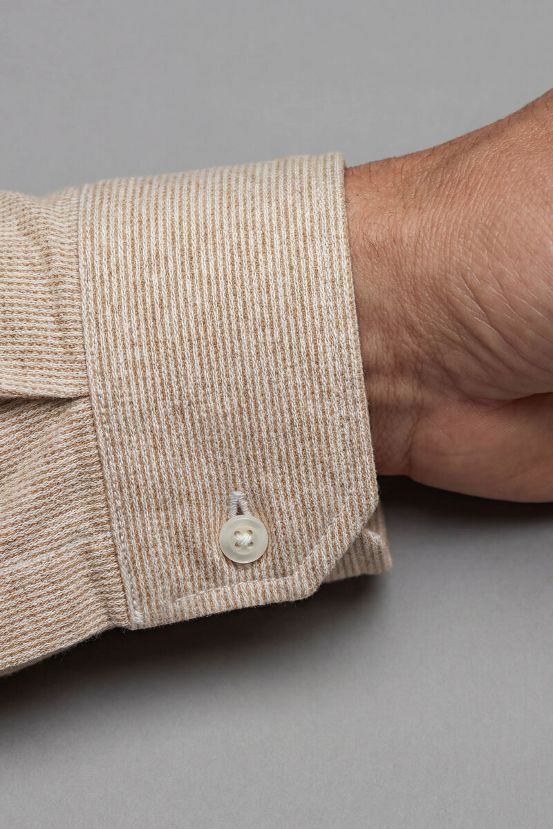 Regular Fit Spor Yaka Pamuk Keten Sarı Erkek Gömlek - 4