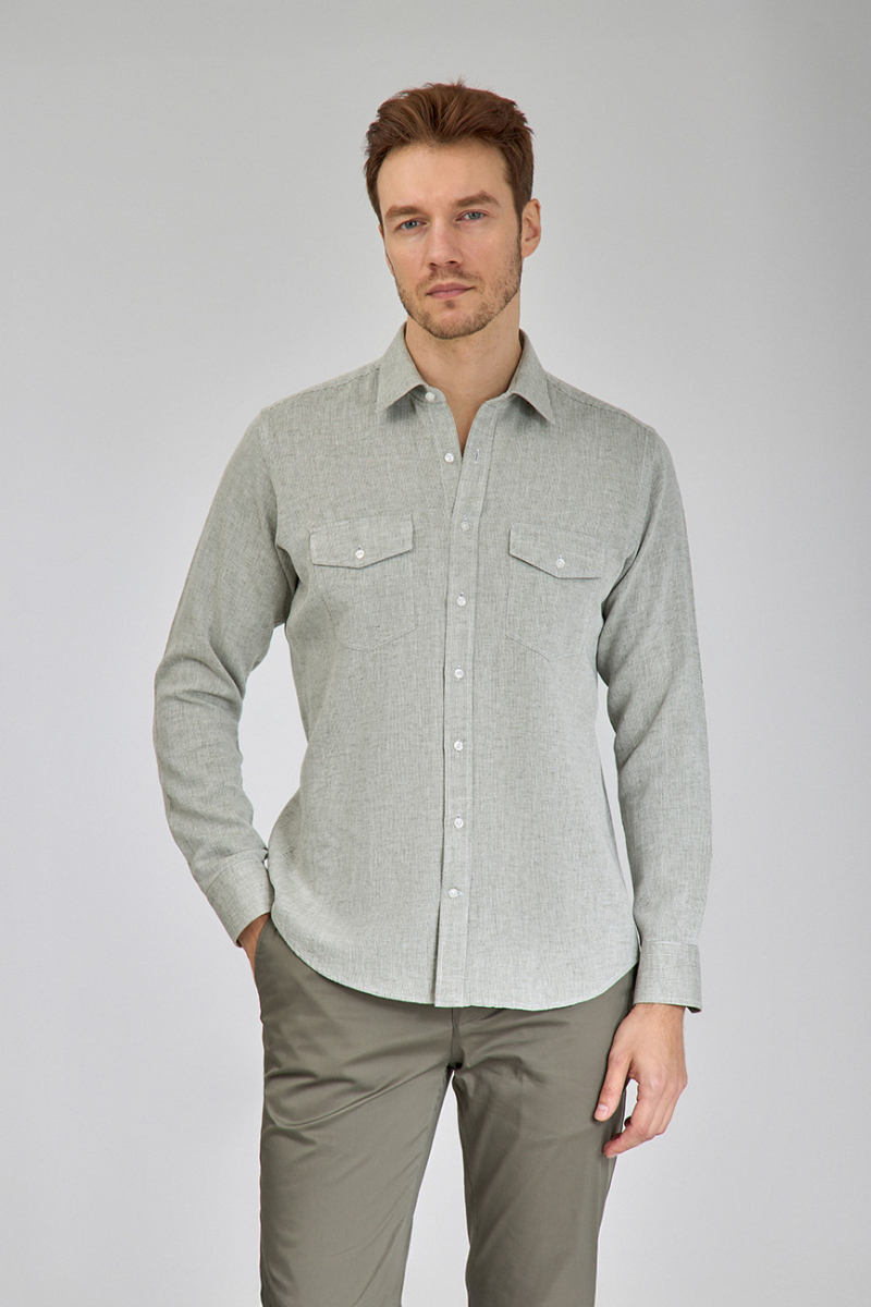 SP COLLAR REGULAR FIT UK SHIRT DOUBLE POCKET GREEN