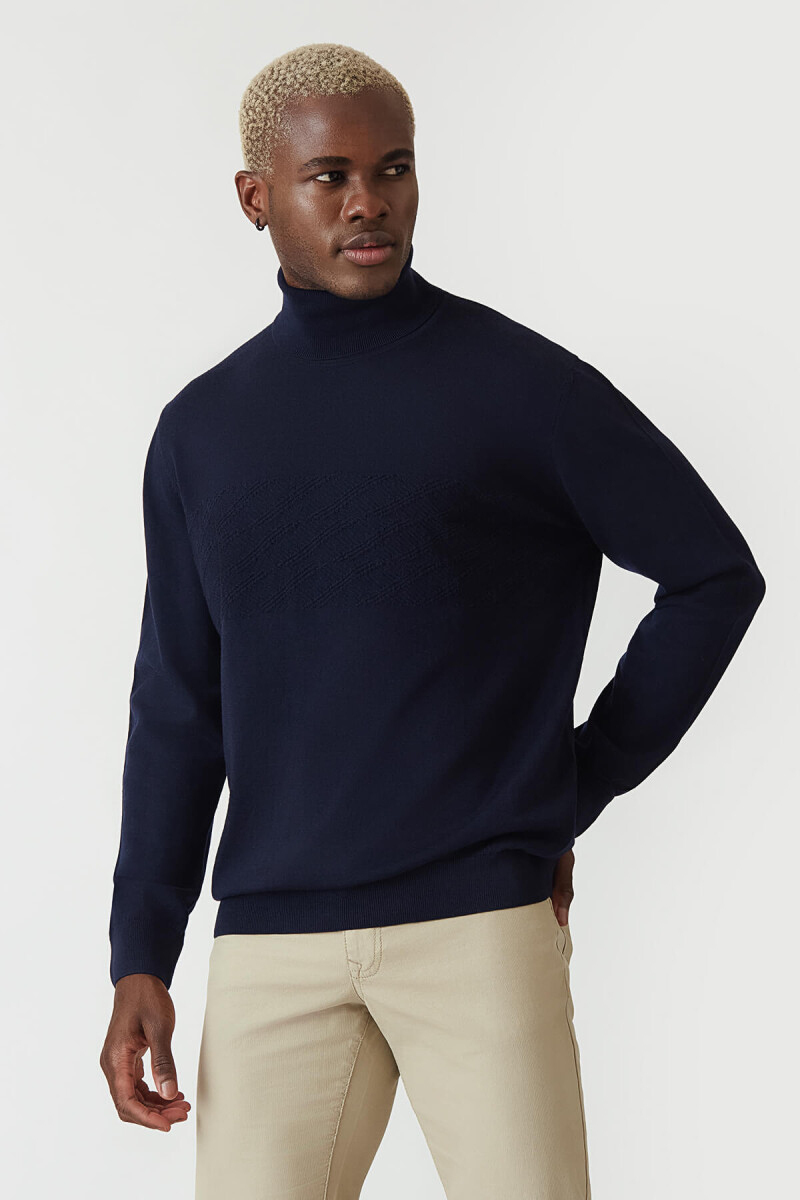 Regular Fit Tam Balıkçı Yaka Lacivert Erkek Triko - 4