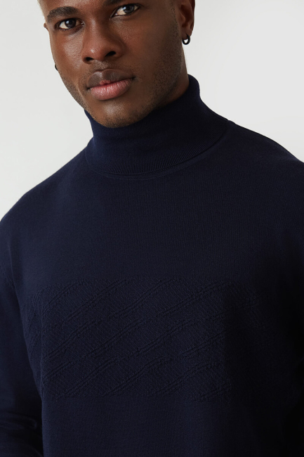 Regular Fit Tam Balıkçı Yaka Lacivert Erkek Triko - 3