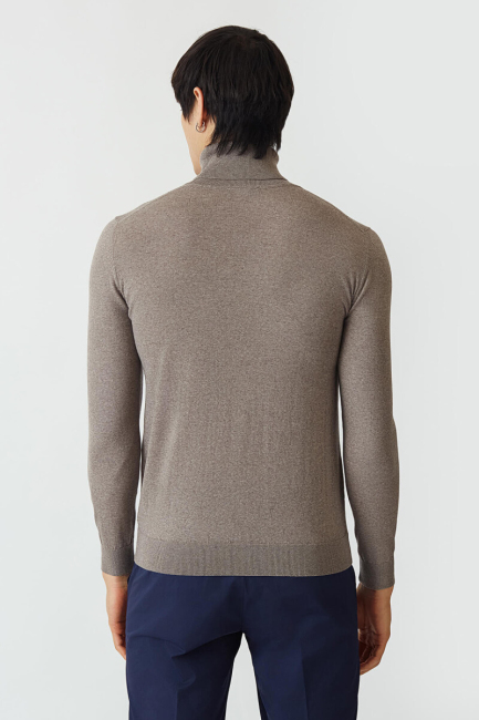 Regular Fit Tam Balıkçı Yaka Vizon Erkek Triko - 2