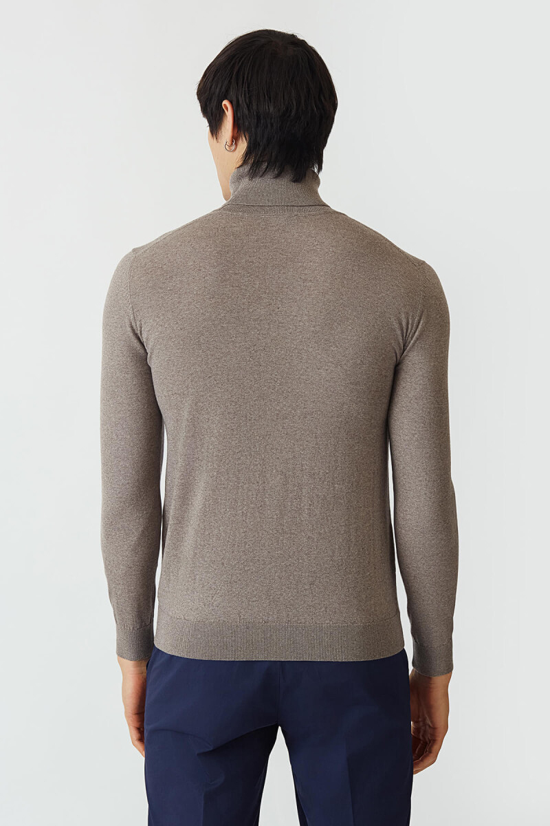 Regular Fit Tam Balıkçı Yaka Vizon Erkek Triko (1)