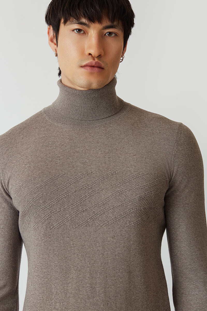 Regular Fit Tam Balıkçı Yaka Vizon Erkek Triko - 3