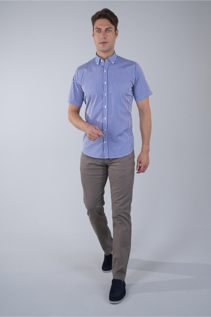 Regular Fit Tek Cep Lacivert Pamuk Erkek Gömlek - 4